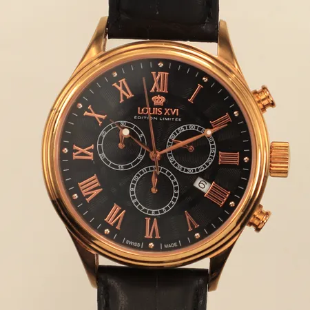 Herrur Louis XVI Danton Edition Limitée, stål, quartz, 44mm, kronograf, datum, nr 495/1000, läderarmband, bruksskick, inga tillbehör. 