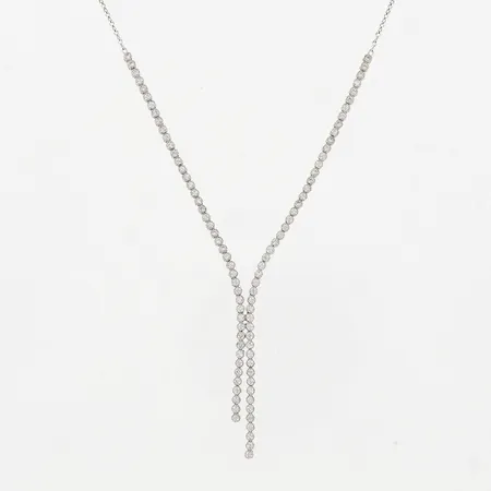 Collier med vita stenar, 42cm, bredd 2mm, vitguld, 18K Vikt: 9 g