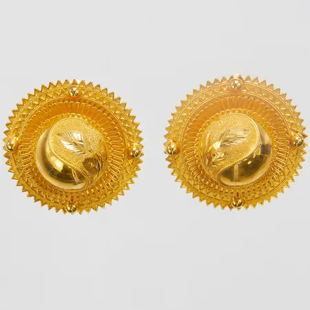 Ett par örhängen, Ø 34mm, stift/clips, 21K Vikt: 30,3 g