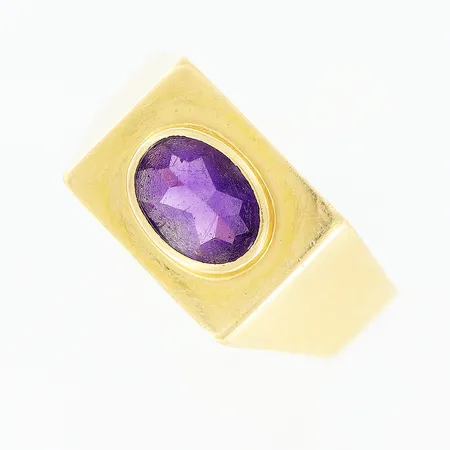 Klackring, lila sten, stl 18½, bredd 4-9,5mm, 18K Vikt: 4,4 g