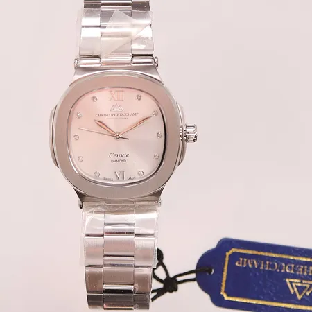 Damur, Christophe Du Champ L'envie, 33,5mm, stål, quartz, CD 7801-08, batteribyte krävs, certifikat ej ifyllt, stållänk, box, ytterkartong.