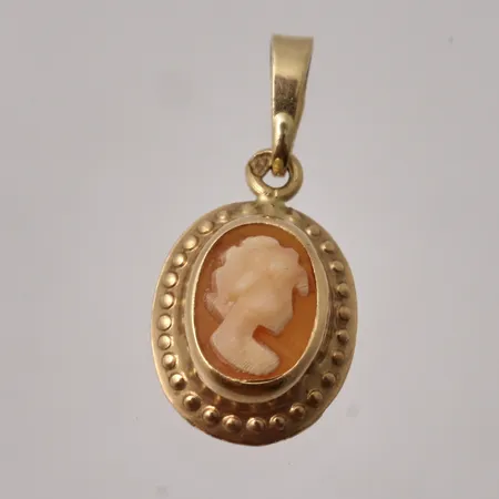  Hänge i 18K vitguld, mått 9,3-19,5mm, 1st Camé, mått 6x8mm, vikt 0,57g.