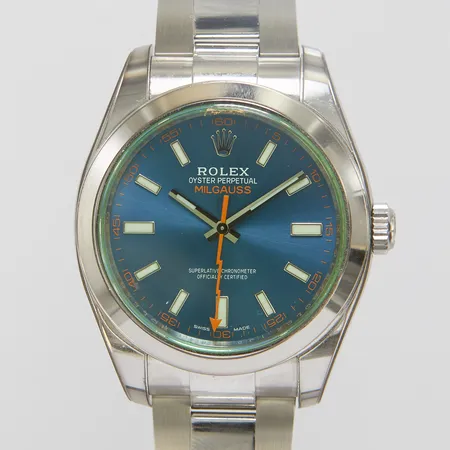 Herrur Rolex Milgauss, stål, automatisk,40mm,  ref: 116400GV, snr: 1J52L841, Cal. 3131, verknr: 078H45C6, safirglas, oysterlänk, viklås, certifikat daterat 14/11/2022, box, ytterkartong.