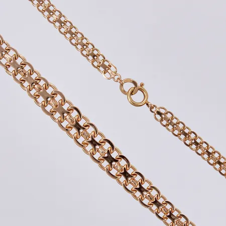 Collier doserad X-länk, längd ca 41,5cm, bredd ca 5-9mm, otydliga stämplar år 1963, 18K Vikt: 23,4 g