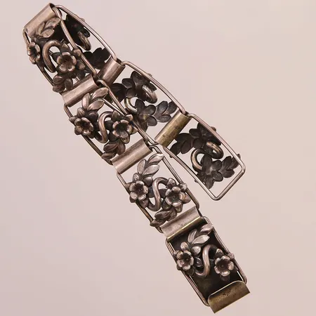 Armband, 19cm, bredd:16mm, blomsterdekor, 830/1000 Silver 27,1g.
