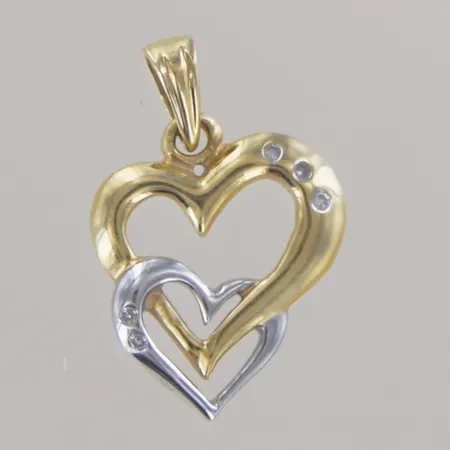 Hänge dubbel hjärta med små diamanter, L 2 cm B 3 mm  vitguld/rödguld 18k  Vikt: 1,3 g