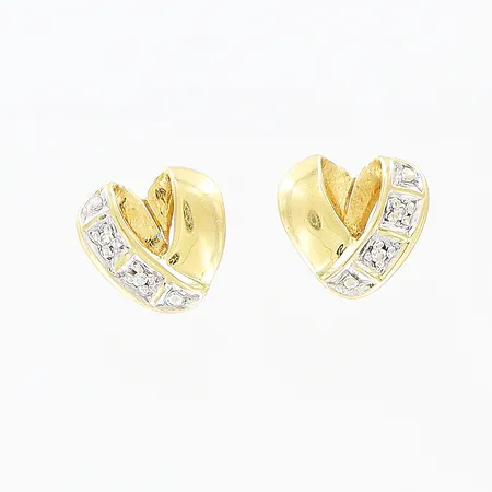Ett par örhängen, diamanter 4 x ca 0,005ct, hjärta, 7x8mm, saknar stopp, 18K.  Vikt: 0,9 g