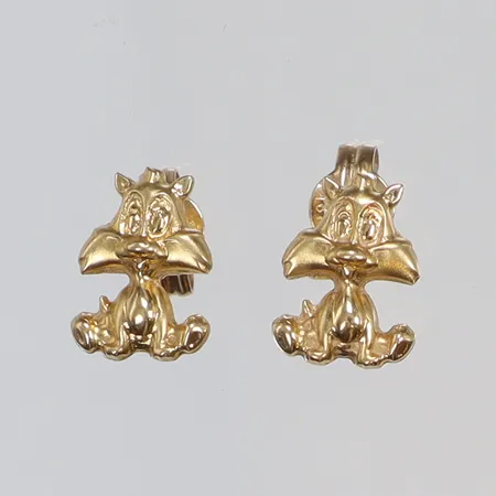 Ett par Örhängen katter 6x9mm 18K Vikt: 0,8 g