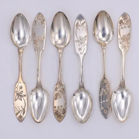 6 Kaffeskedar, modell Tornedal, 11,8cm, olika tillverkare år 1959-64, 830/1000 silver Vikt: 78,8 g