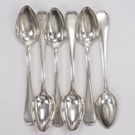 6 teskedar, modell Svensk rund, 12,5cm, 830/1000 silver Vikt: 107,9 g