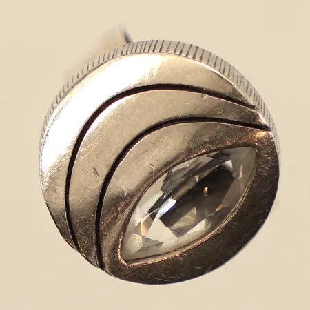 Ring Snäckan med bergkristall, stl 19, justerbar, bredd 6-19,5mm, Risto Ilmonen, Finnfeelings, Finland, repig, sten löst infattad, 925/1000 silver  Vikt: 9 g