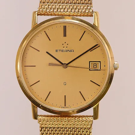 Herrur Eterna 18K, 33mm, quartz, boettnr:158.4272.685, länk i doublé, totallängd ca 21cm, justerbar längd.
