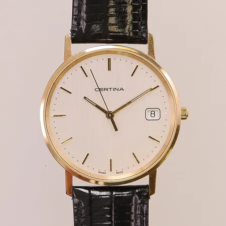 Herrur Certina 14K, 33,5cm, quartz, originalband, batteribyte krävs, fint skick, box.