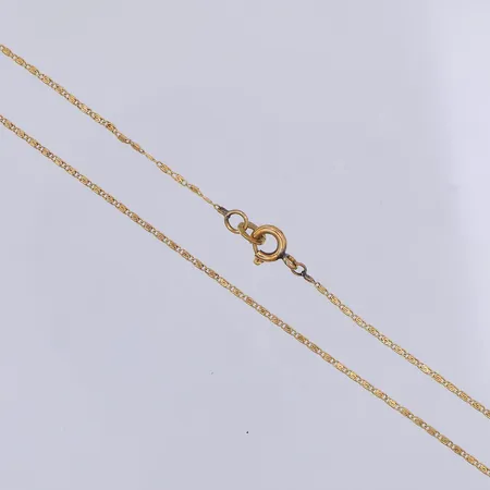 Kedja, S-länk, 48,5cm, bredd 1mm, sliten, ojämn, trögt lås, 18K Vikt: 2,4 g