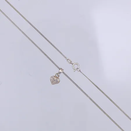 Kedja, Pansar, 38,5cm, hänge hjärta, 15mm, 835/1000 silver Vikt: 3,1 g