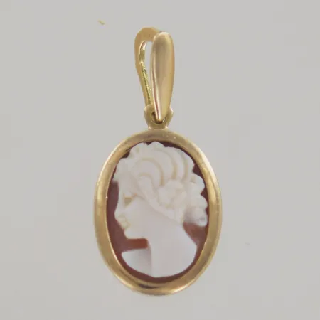 Hänge camé, L 2,5 cm x B 1cm, 18k guld på baksidan Vikt: 2,1 g