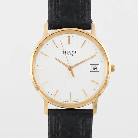 Herrur Tissot, defekt/glas saknas, gravyr, diameter 33.2 mm, 18k.