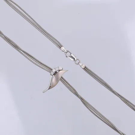 Collier, treradig, 42cm, hänge vita stenar, 25mm, Dahlberg, 925/1000 silver Vikt: 14,2 g