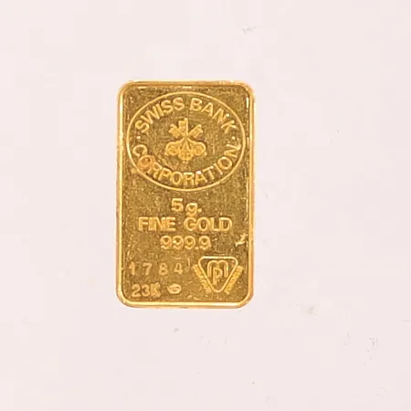Guldtacka, Swiss Bank Corporation, srn: 1784, mått: 23,0x14,0mm, 23K, 5,0g.