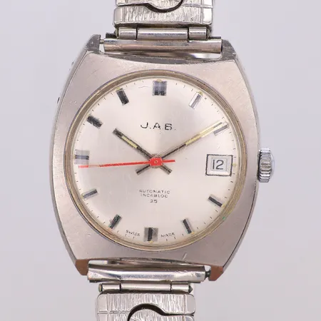 Herrur JAB, automat, 34mm, stål, repigt glas, flexband ej original