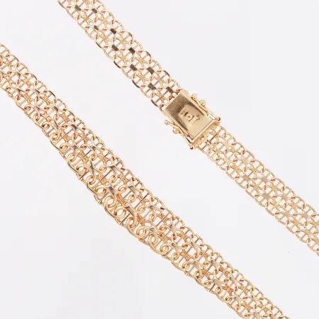Collier, X-länk med stav 50cm, bredd: 8-13mm, kistlås, säkerhetsöglor, 18K  Vikt: 32,2 g