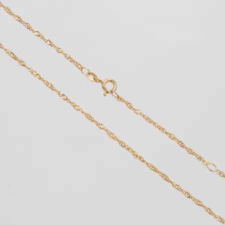Kedja Singapore, längd ca 37,5 - 41,5cm, bredd 1,5mm, slitage vid lås, 18K Vikt: 2,1 g