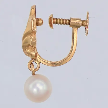 Örhänge, udda, odlad pärla, 20mm, skruvfattning, 18K Vikt: 1 g