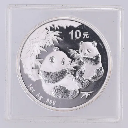 Mynt one oz fine silver Panda, år 2006, Kina, 999/1000 silver Vikt: 31,1 g