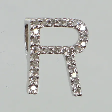 Hänge R, diamanter ca 27x ca0,001ct, längd 10,7mm, bredd 8mm, vitguld, 18K  Vikt: 0,8 g