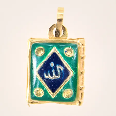 Hänge med emaljdetaljer samt mönstrad dekor, 20x11mm, små bucklor, 18K Vikt: 0,9 g