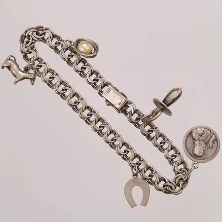 Armband Bismarck, 19,5cm, bredd:6mm, berlocker, 830/1000 Silver 19,2g.