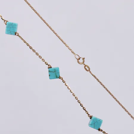 Collier med turkoser, längd ca 40,5cm, bredd ca 1-6mm, 18K Vikt: 6,2 g