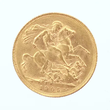 Guldmynt Edvardvs Vll, Ø22mm, år 1905, 7,98gr, 916,7/1000 Vikt: 8 g
