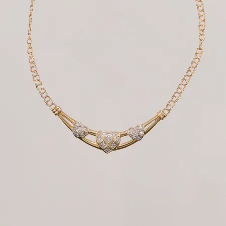 Collier Bismarck, diamanter 16x ca 0,005ct, 43cm, bredd:2-8mm, 18K 5,4g.
