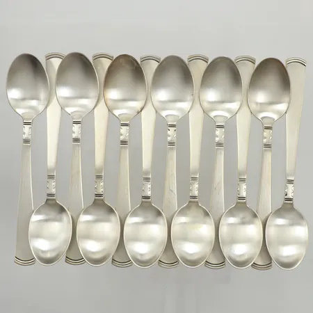 Tolv kaffeskedar, längd 12cm, modell Rosenholm, GAB, 830/1000 silver Vikt: 197 g