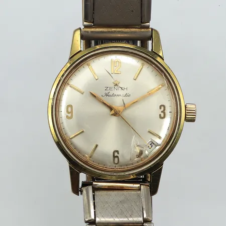 Armbandsur Zenith, Ø33mm, datum, automatic, cal: 2542, serienr/boettnr: 6270124  flexband i stål, skadat glas, nagg i glas, slitage, inga tillbehör. 