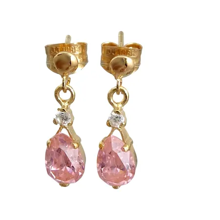 Örhängen, 18K guld, rosa och vita stenar, längd 18 mm, bredd 5 mm, originalploppar med tillverkarstämpel JJJ, fint skick, stenar utan anmärkning Vikt: 1,8 g