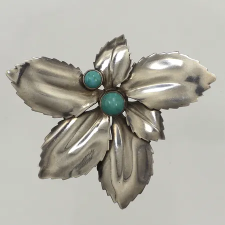 Brosch, turkoser, längd 55mm, bredd 45mm, Gertrud Engel, 925/1000 silver  Vikt: 11,8 g