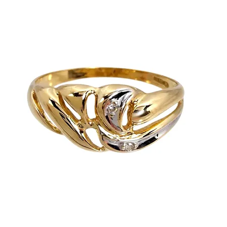 Ring, 18K guld, Diamanter 2 x 0,005ct, Guldfynd (GFAB), Ø17¼ mm, bredd 1,5 - 7,5 mm, fint skick Vikt: 1,9 g