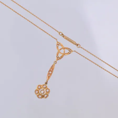 Collier, odlade saltvattenpärlor, 42,5cm, hängdel 45mm, Dahlgren & co år 1920, 18K Vikt: 5 g