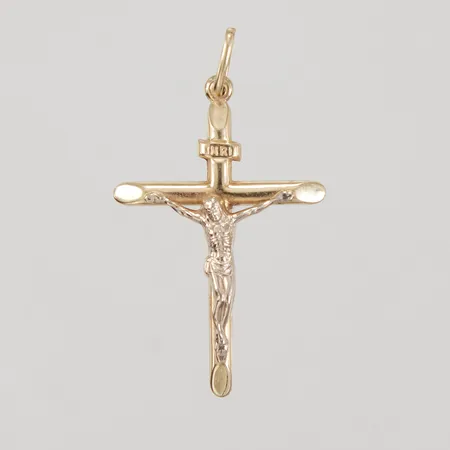 Hänge krucifix, total längd inkl ögla ca 52mm, bredd ca 30mm, gul/vitguld, 14K   Vikt: 2,5 g