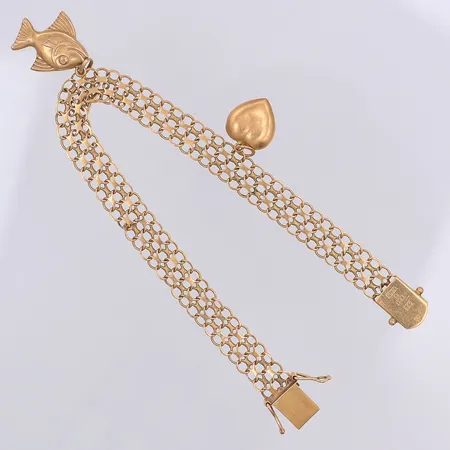 Armband, X-länk, 19cm, bredd 8mm, 2 berlocker, Ädelsmycken år 1969, 18K Vikt: 10 g