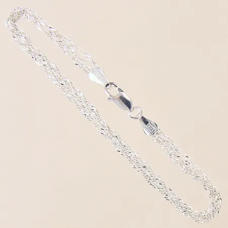 Armband Singapore, treradigt, längd 19cm, bredd 5mm, GHA, silver 925/1000 Vikt: 3,5 g