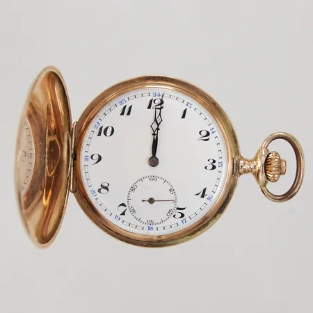 Savonett, Ø50mm, 14K, Polhem, manuell, liten visare, boettnummer: 112174, innerboett i metall, gravyr, klockkedja oädel metall, 26cm, etui, Bruttovikt:75,9g.