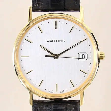 Herrur Certina, 18K, quartz, datum, ref-nr: EOL.158.9289.68.11, serie-nr: CUA00S6M2, läderband, safirglas, spänne i doublé, garantikort, gravyr, certifikat, box, ytterkartong