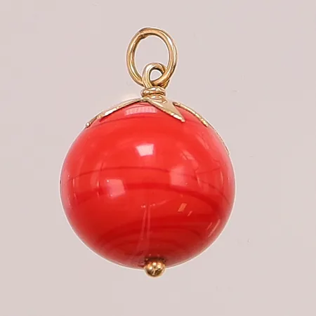 Hänge "tomat", 16x12mm, randig röd sten, 18K 2,7g.
