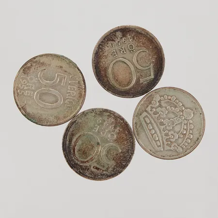 4 Mynt, 50 öre, år 1949-1955, 400/1000 silver,  Vikt: 19,1 g