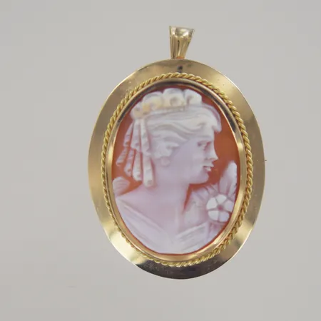 Hänge/ Brosch camé, längd 4,5cm, bredd 3 cm, 18k Vikt: 10,8 g