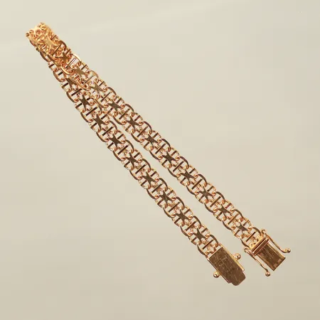 Armband X-länk med stav, längd ca 18,5cm, bredd 6mm (repigt, slitet) 18K, 10,6g 