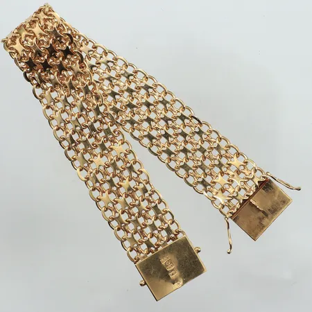 Armband X-länk, längd 18,5cm, bredd ca 18mm, Norens Guldatelje , år 1965, 18K Vikt: 37,5 g